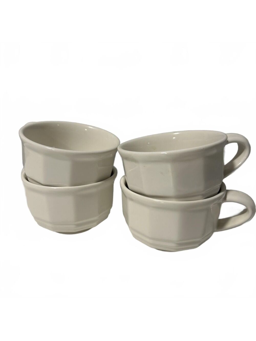 Vintage Pfaltzgraff Heritage White Flat Coffee Mugs Tea Small Soup Cups Lot of 4